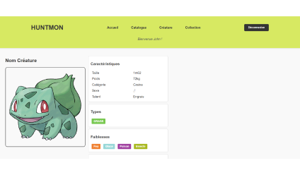 Capture d'écran du catalogue Pokémon interactif